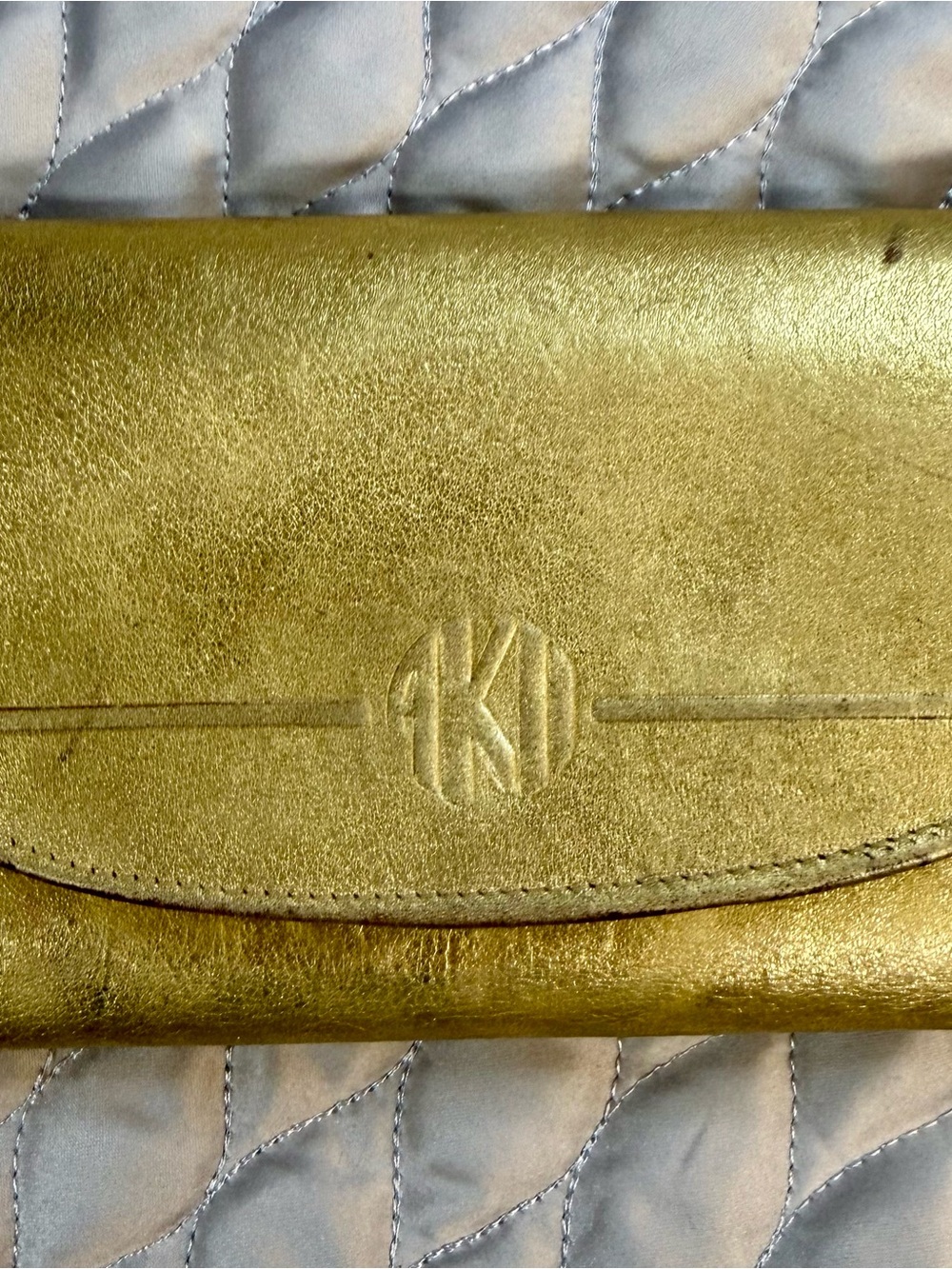 Metallic Gold Phone Wallet Case with Embossed Monogram Detail - Picture 10 of 16